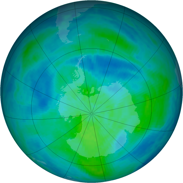 Antarctic ozone map for 14 March 1993